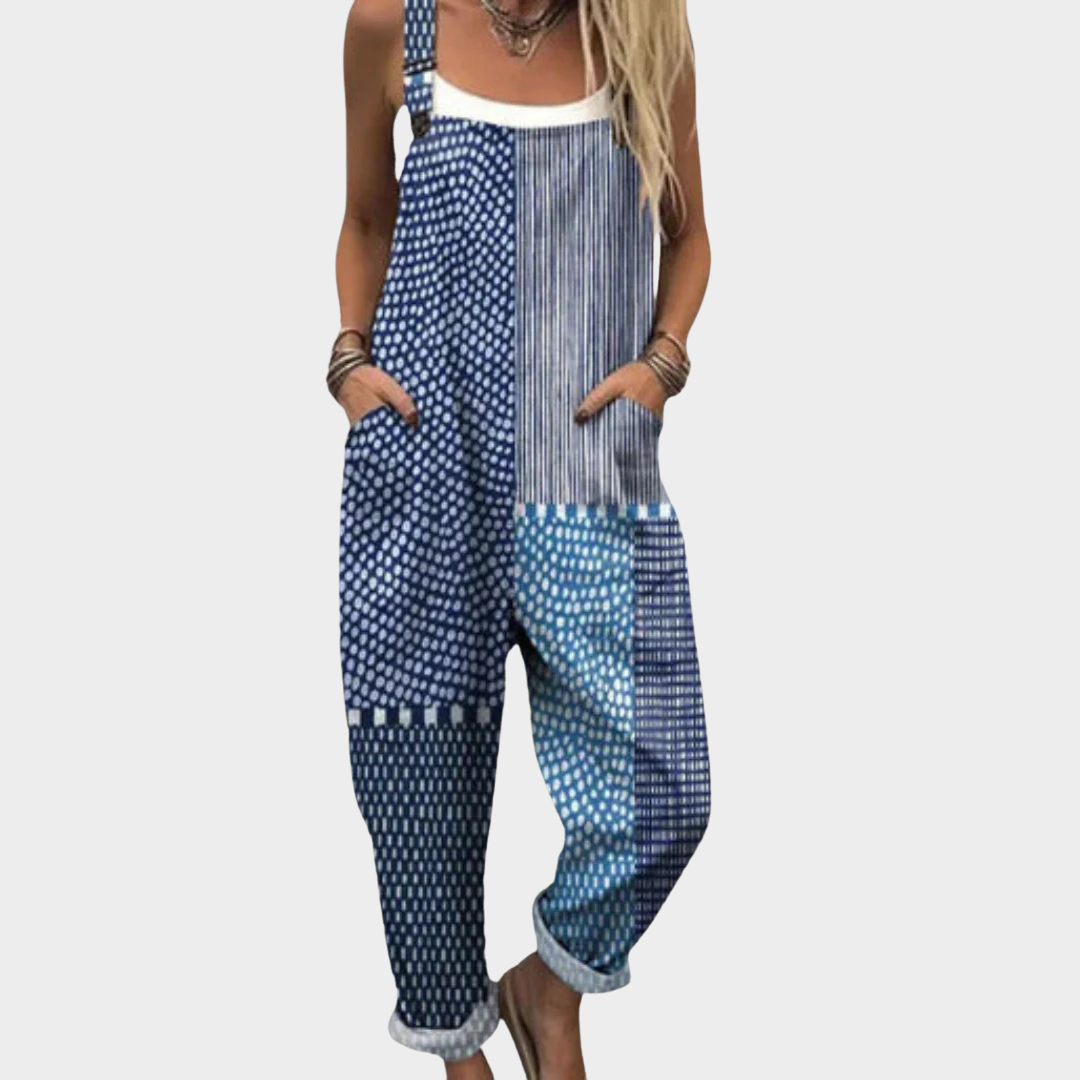 Women's Printed Comfortable Dungarees – Relaxed Casual Design in Blue
