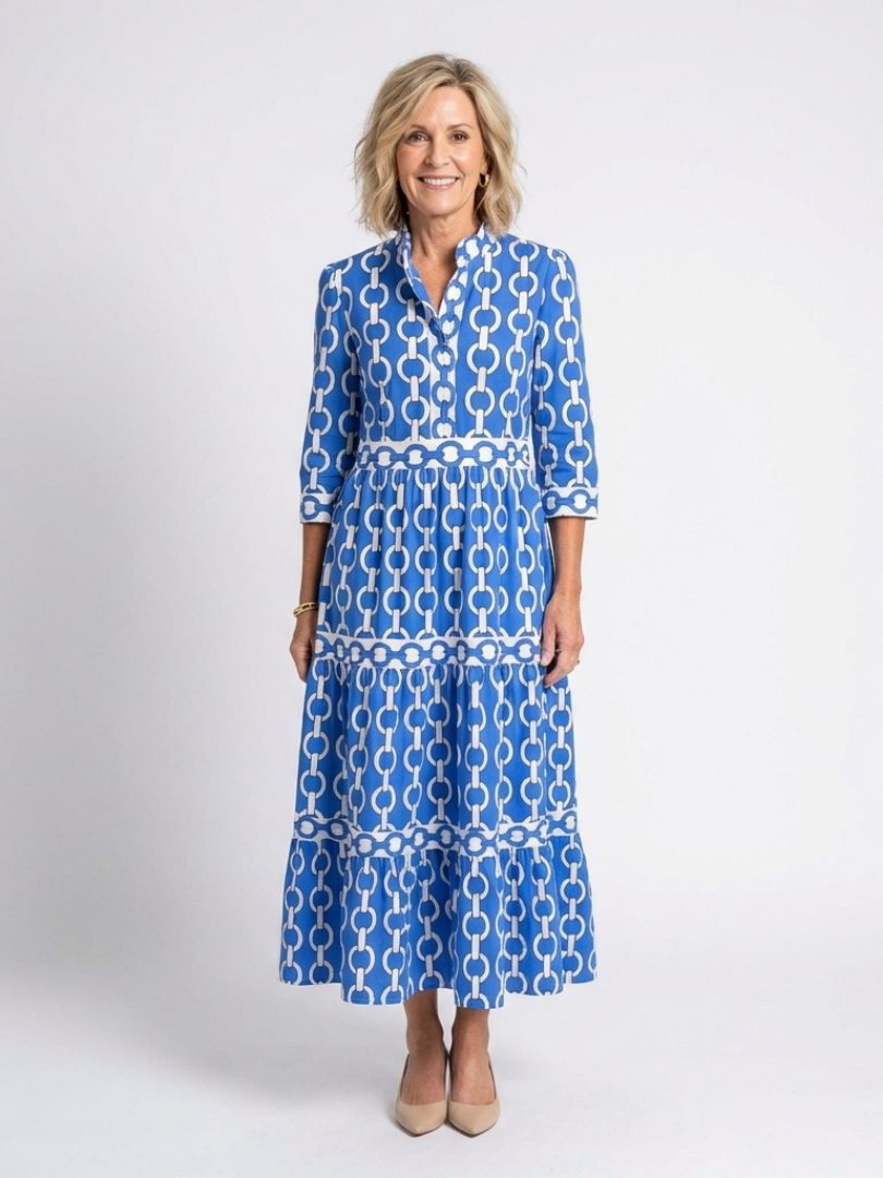 Women's Elegant Lightweight Midi Dress – Understated Design in Blue