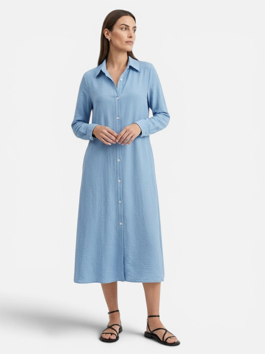 Women’s Button Front Midi Shirt Dress – Relaxed Flattering Fit