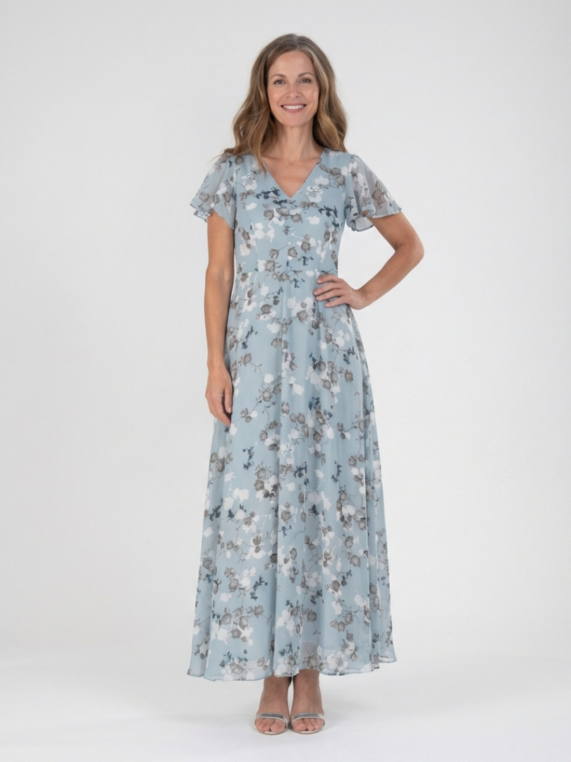 Women's Floral Elegant Maxi Dress – Lightweight Style in Green