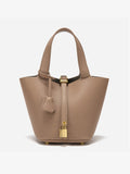 Women’s Leather Bucket Bag – Gold Details Classic Style