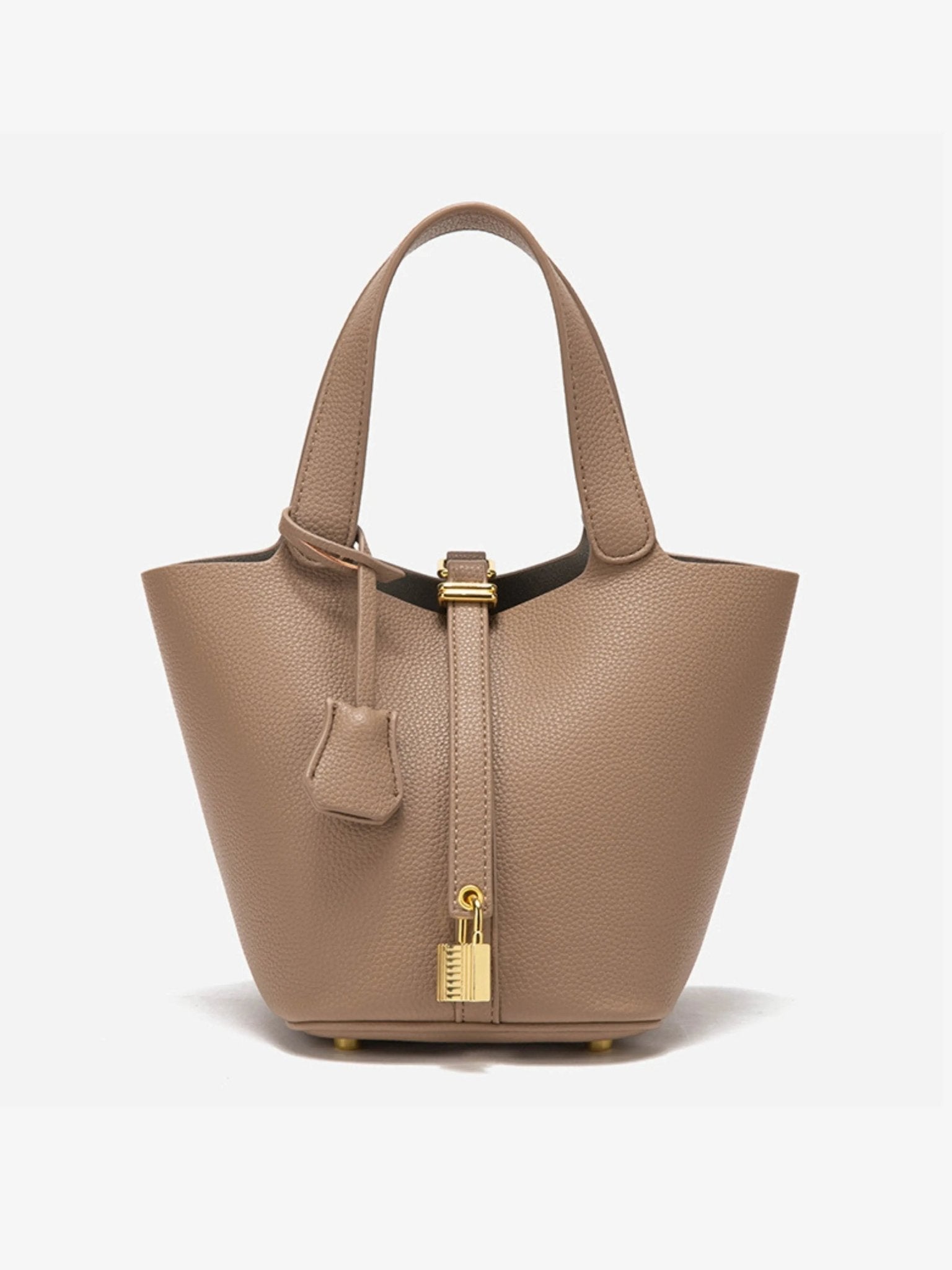 Women’s Leather Bucket Bag – Gold Details Classic Style