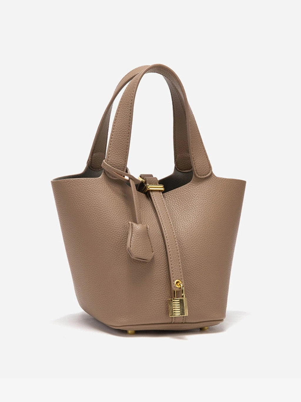 Women’s Leather Bucket Bag – Gold Details Classic Style