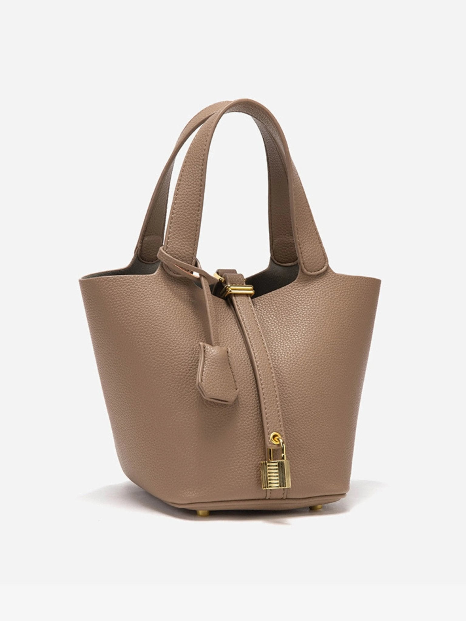 Women’s Leather Bucket Bag – Gold Details Classic Style