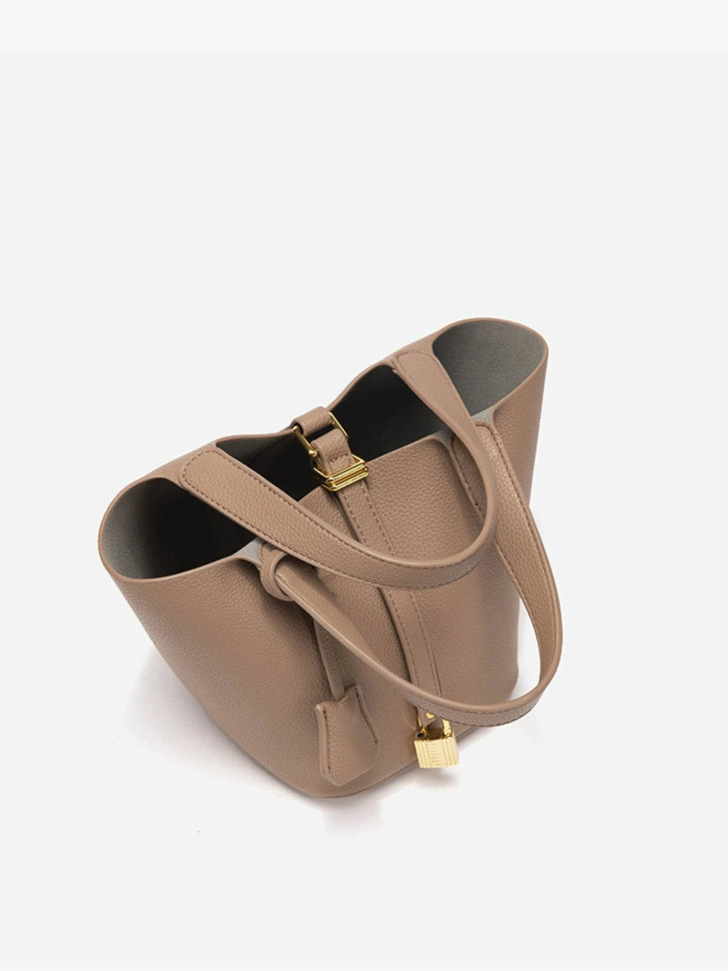 Women’s Leather Bucket Bag – Gold Details Classic Style