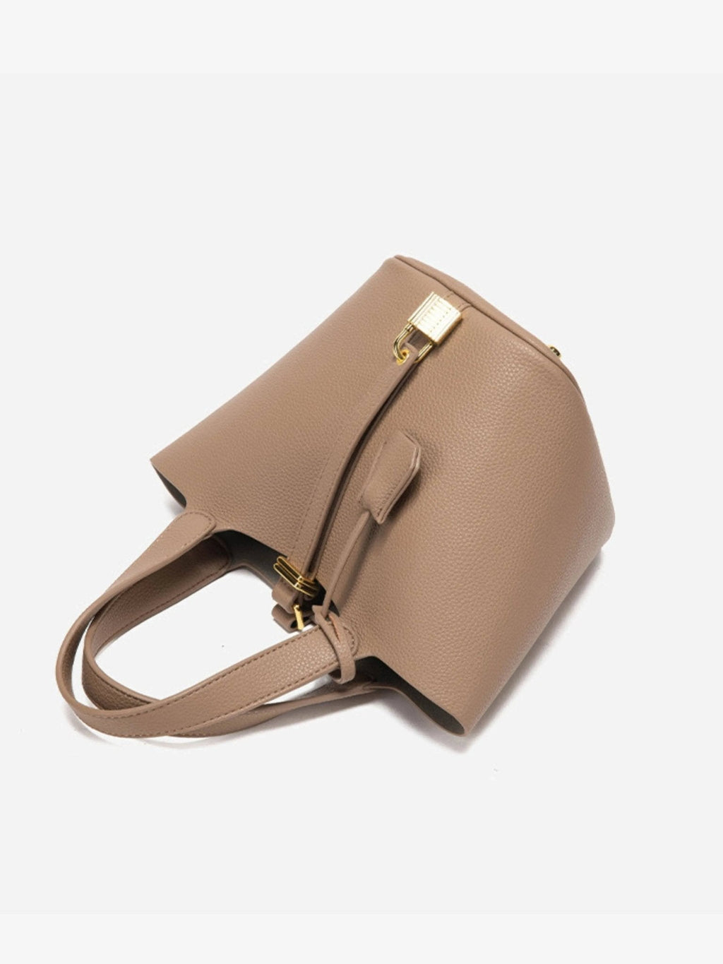 Women’s Leather Bucket Bag – Gold Details Classic Style