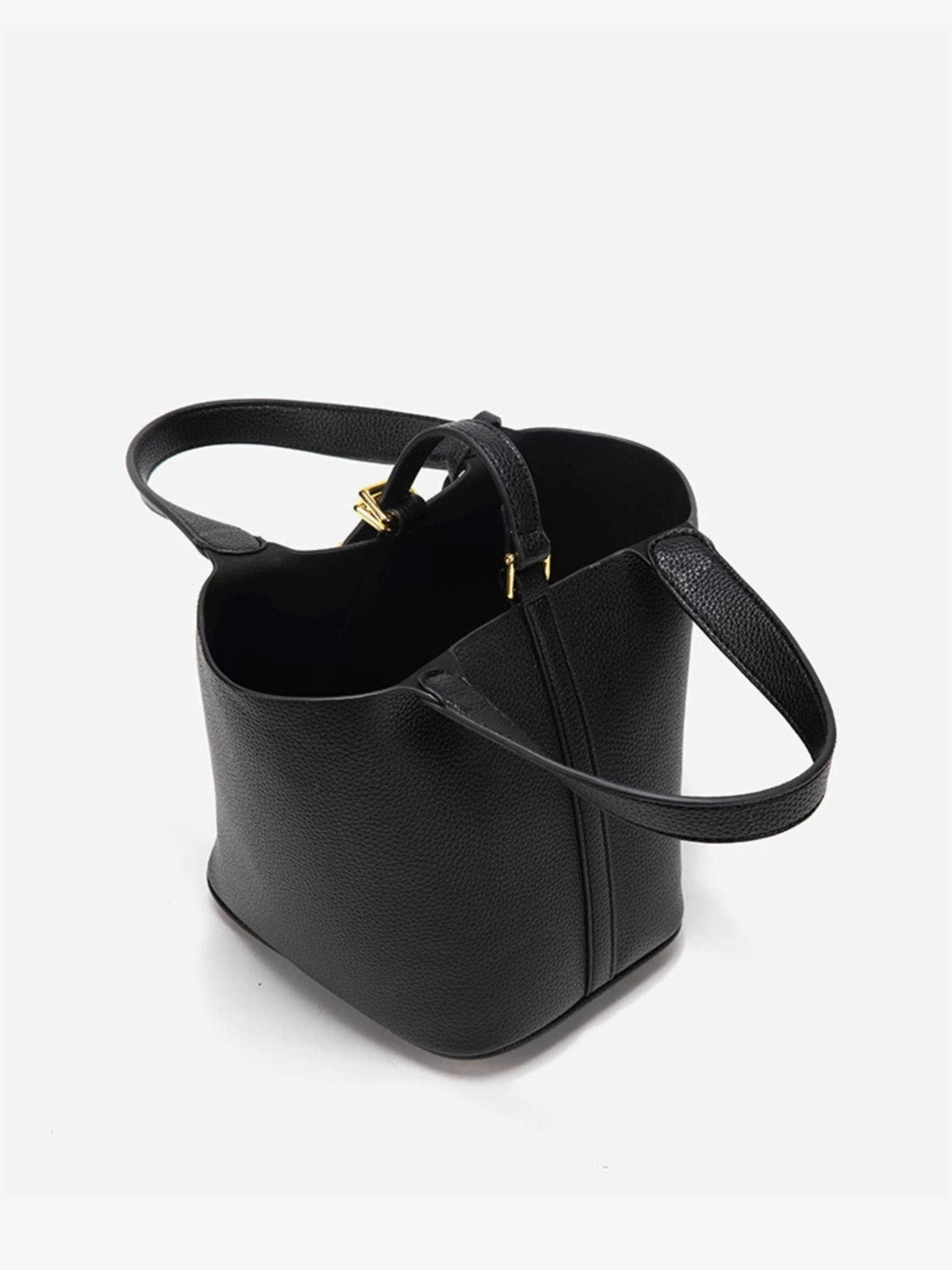 Women’s Leather Bucket Bag – Gold Details Classic Style