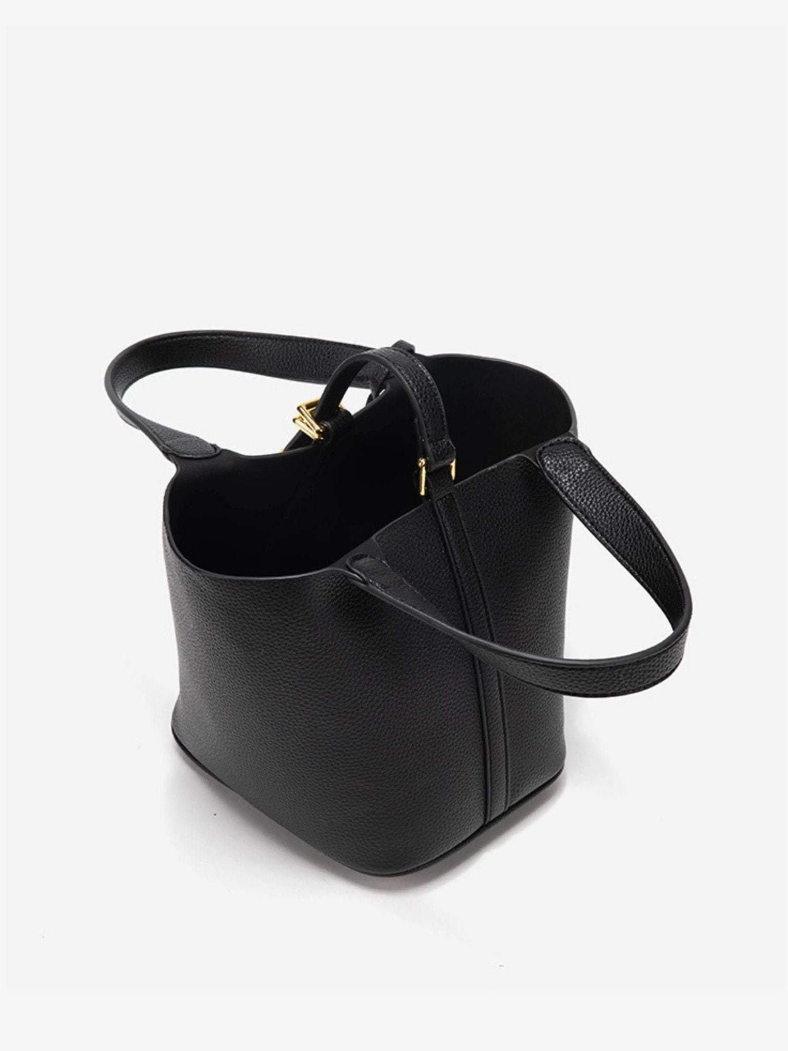 Women’s Leather Bucket Bag – Gold Details Classic Style