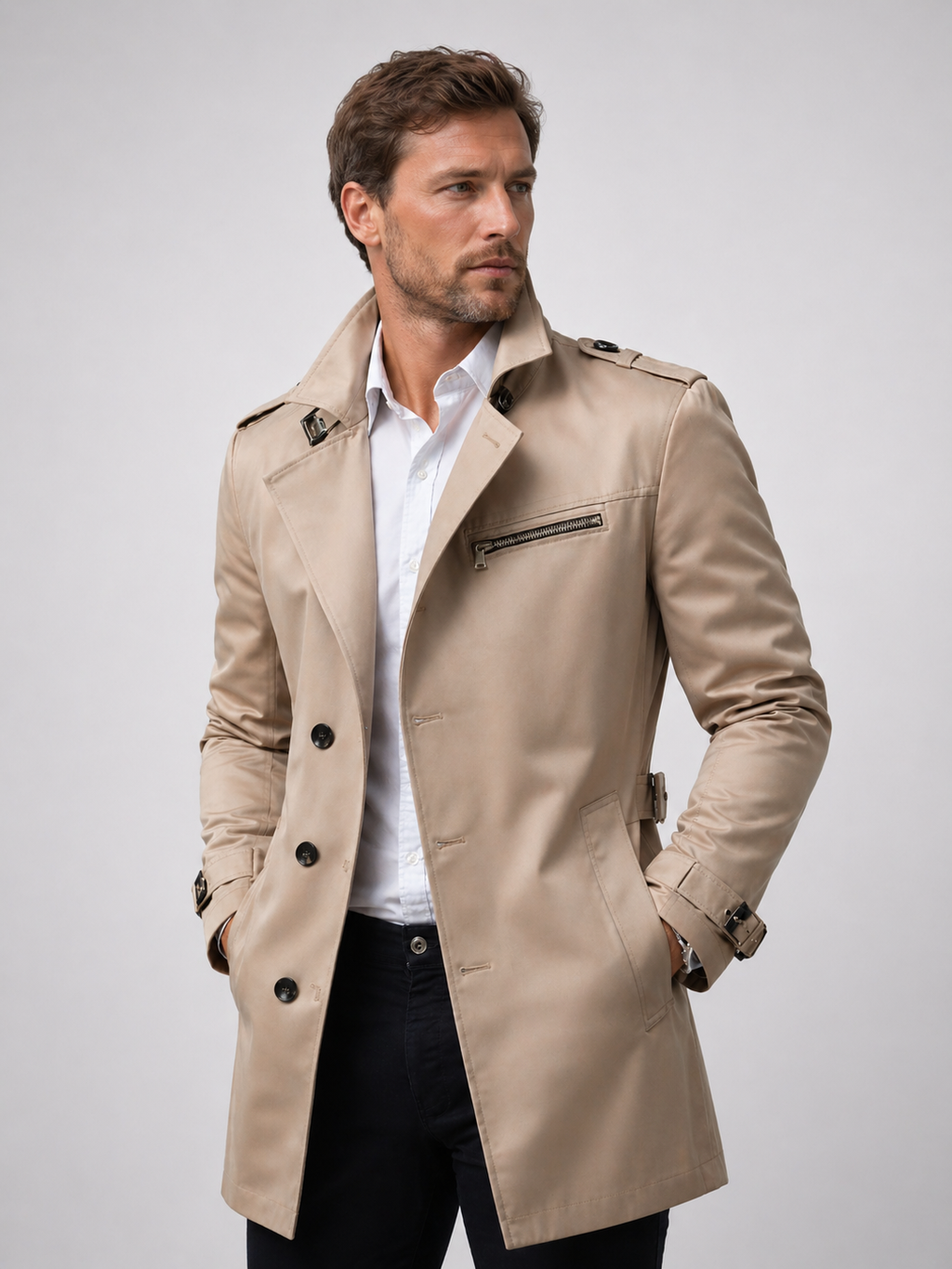 Men’s Belted Trench Coat – Classic Tailored Style Jacket