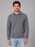 Men's Polo Knit Jumper – Button Long Sleeve Pullover