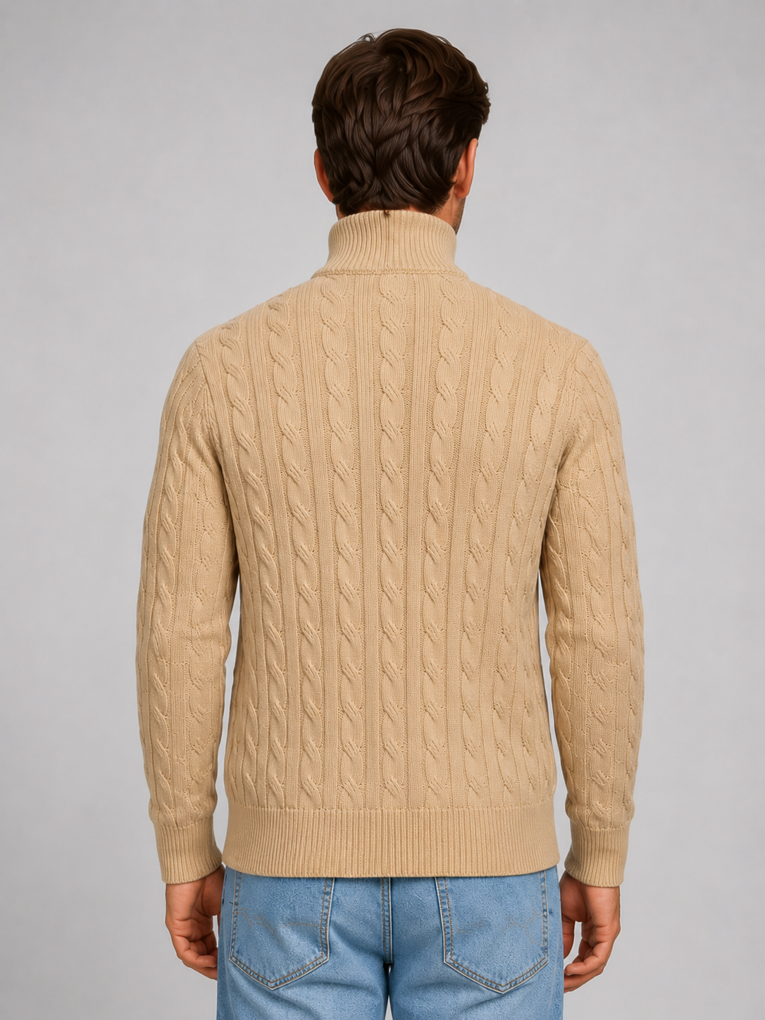 Men's Cable Knit Quarter Zip Jumper – Funnel Neck Sweater