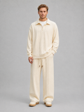 Men’s Cable Knit Two-Piece Set – Collared Top & Wide-Leg Trousers
