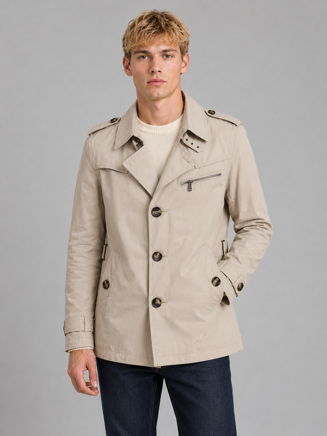Men's Double Breasted Trench Coat – Classic Belted Overcoat