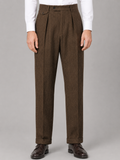 Men’s Herringbone Pleated Tailored Trousers – Straight Leg Smart Fit