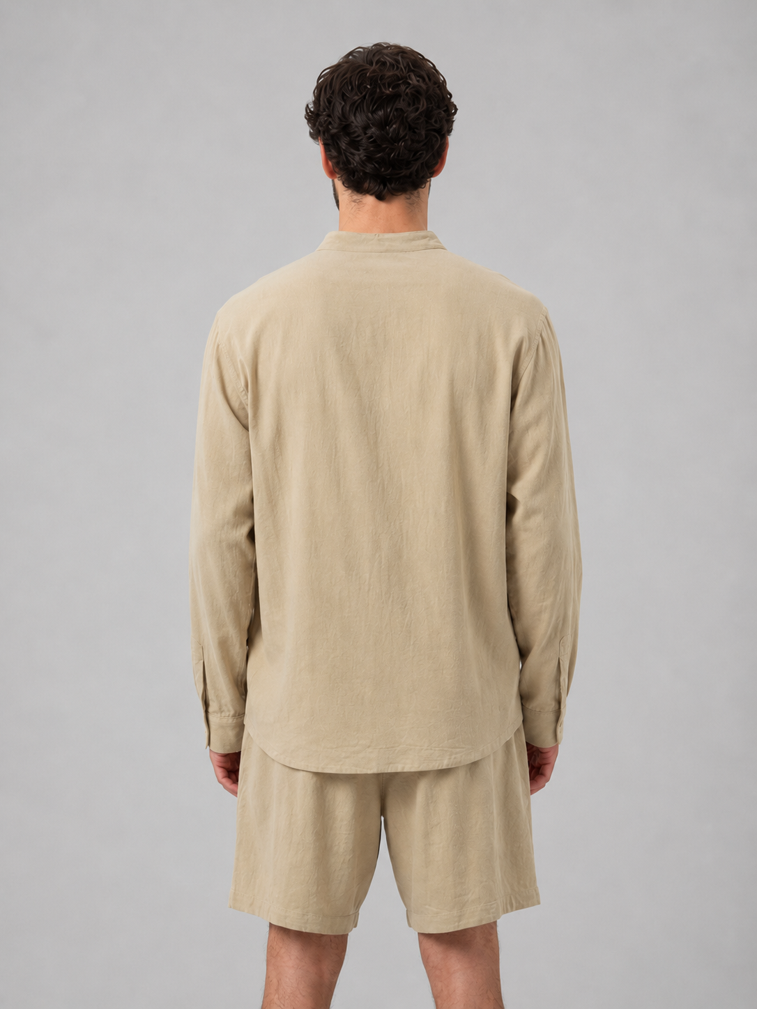 Men's Linen Look Band Collar Shirt & Shorts Set – Relaxed Summer Co-Ord