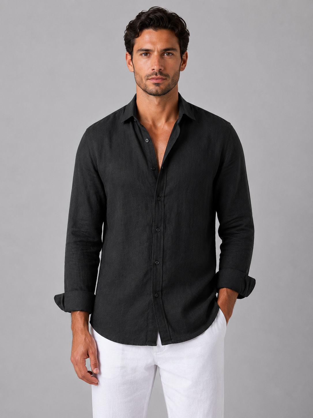 Men's Linen Look Button-Up Shirt – Relaxed Summer Style