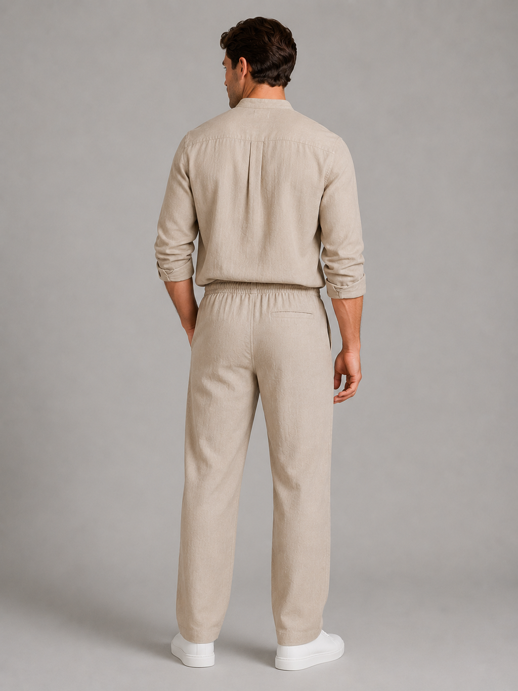 Men's Linen Look Two-Piece Set – Shirt & Drawstring Trousers