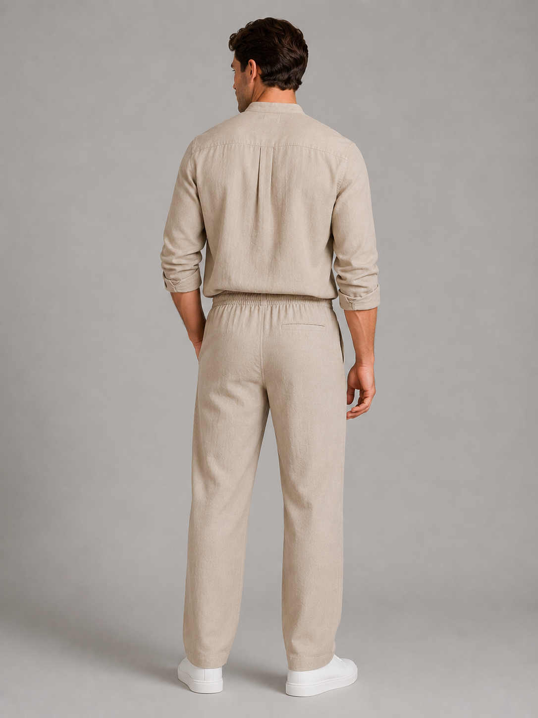 Men's Linen Look Two-Piece Set – Shirt & Drawstring Trousers