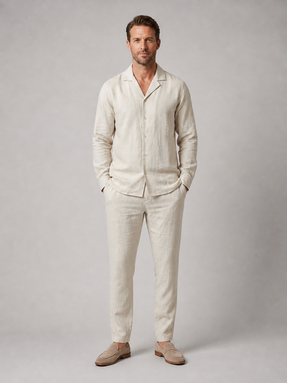Men’s Linen Look Shirt and Trousers Set – Relaxed Summer Style