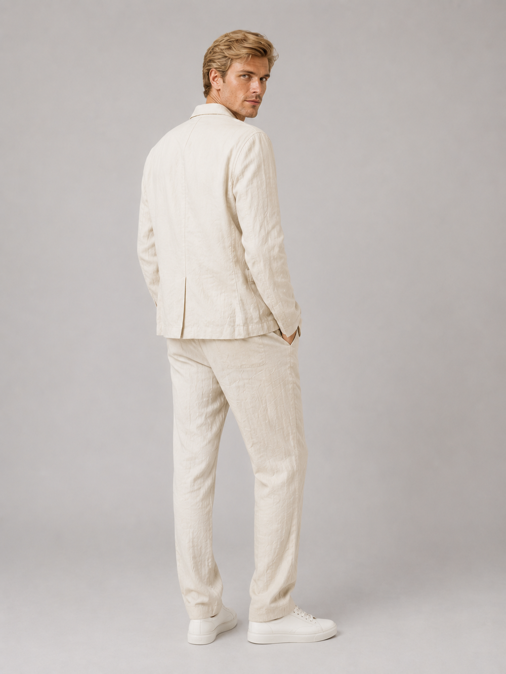 Men's Linen Style Summer Set – Relaxed Blazer & Trousers Suit