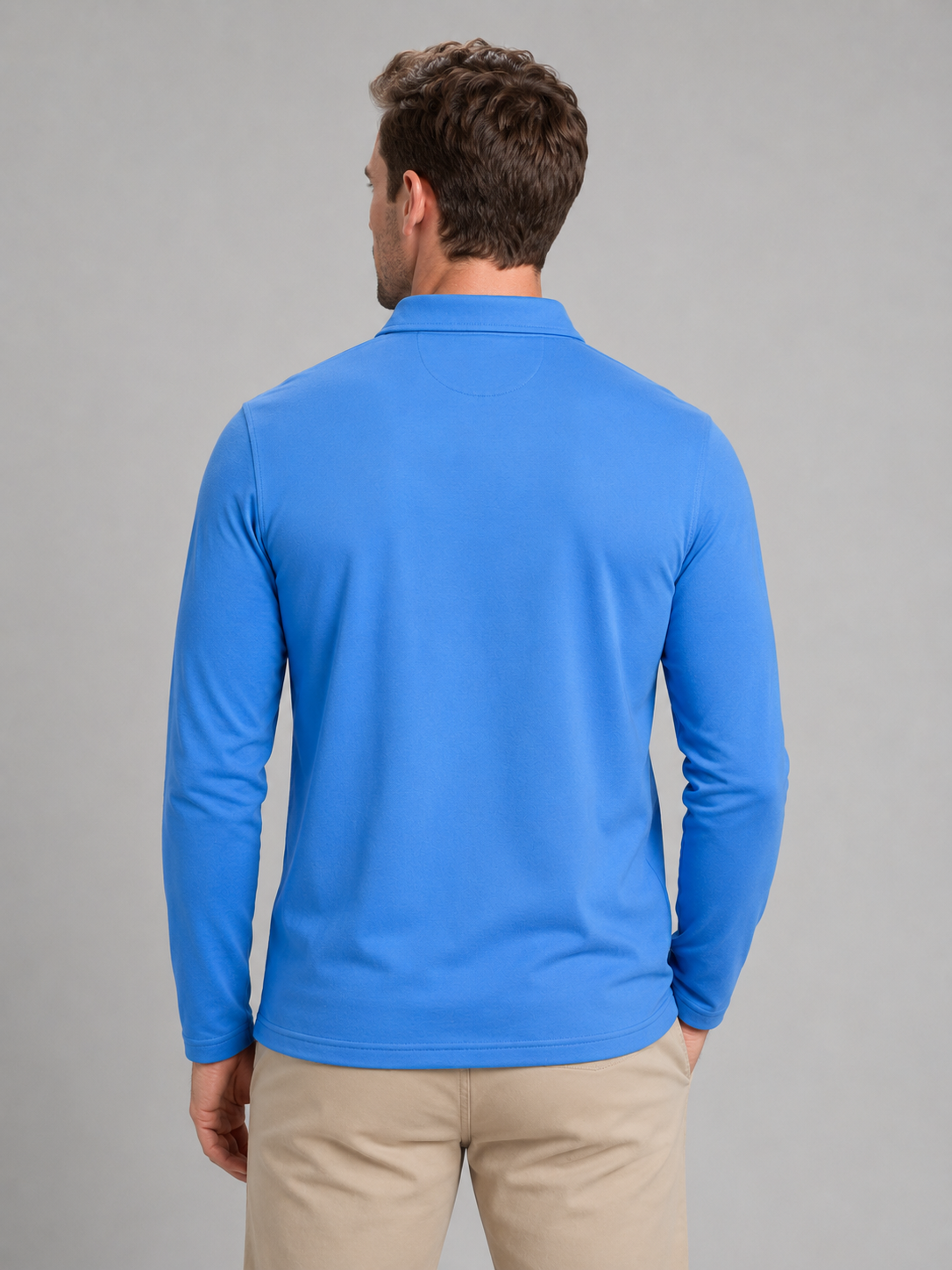 Men's Long Sleeve Polo Shirt – Gingham Trim Casual Top