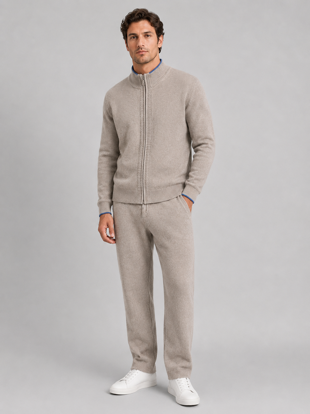 Men's Merino Wool Zip-Up Lounge Set – Soft Knit Relaxed Fit Co-Ord