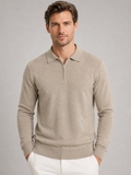 Men's Quarter Zip Polo Jumper – Fine Knit Long Sleeve Sweater