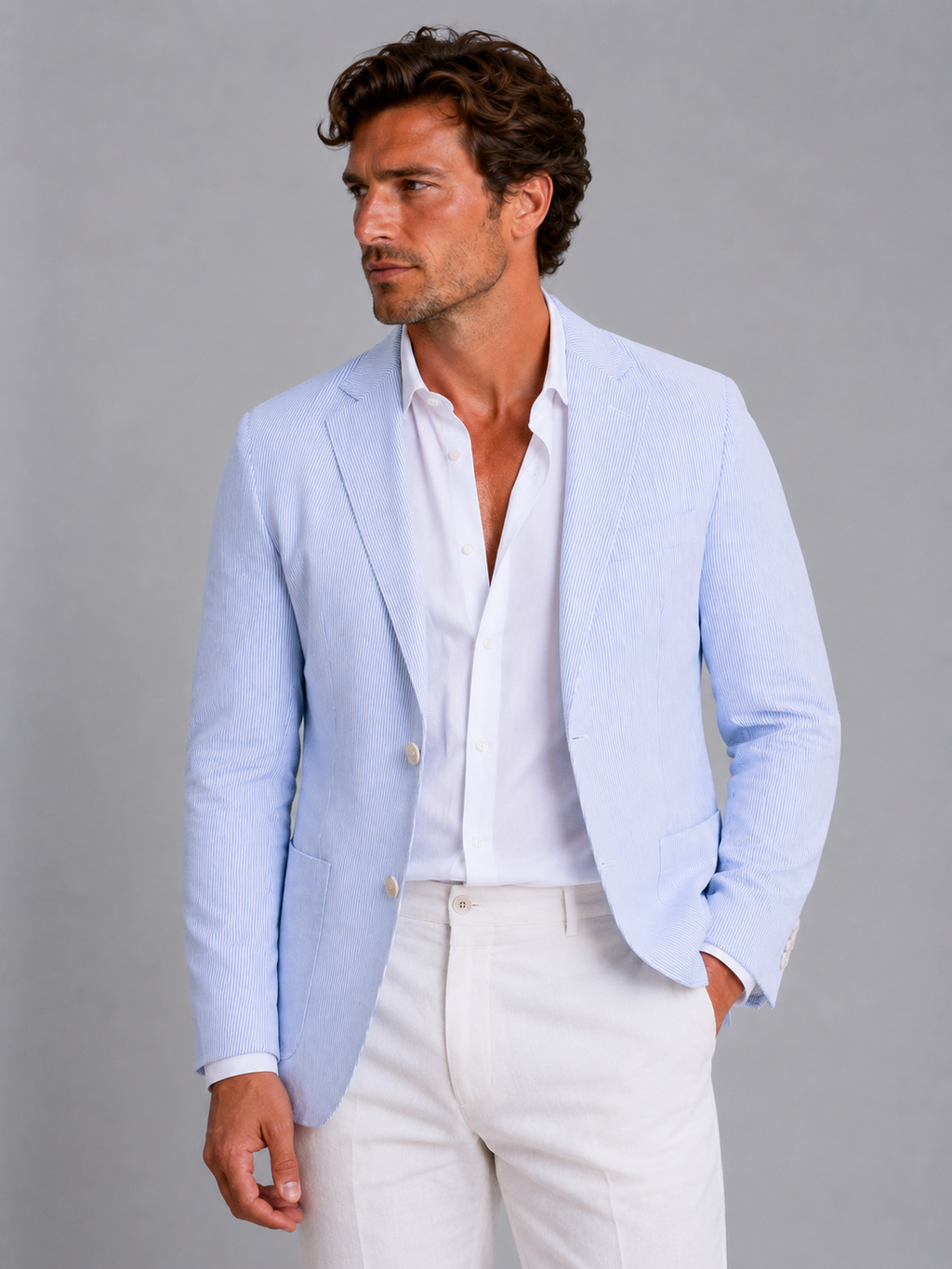 Men’s Striped Blazer – Lightweight Tailored Suit Jacket