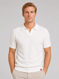 Men's Textured Knit Polo Shirt – Lightweight Breathable Summer Fit