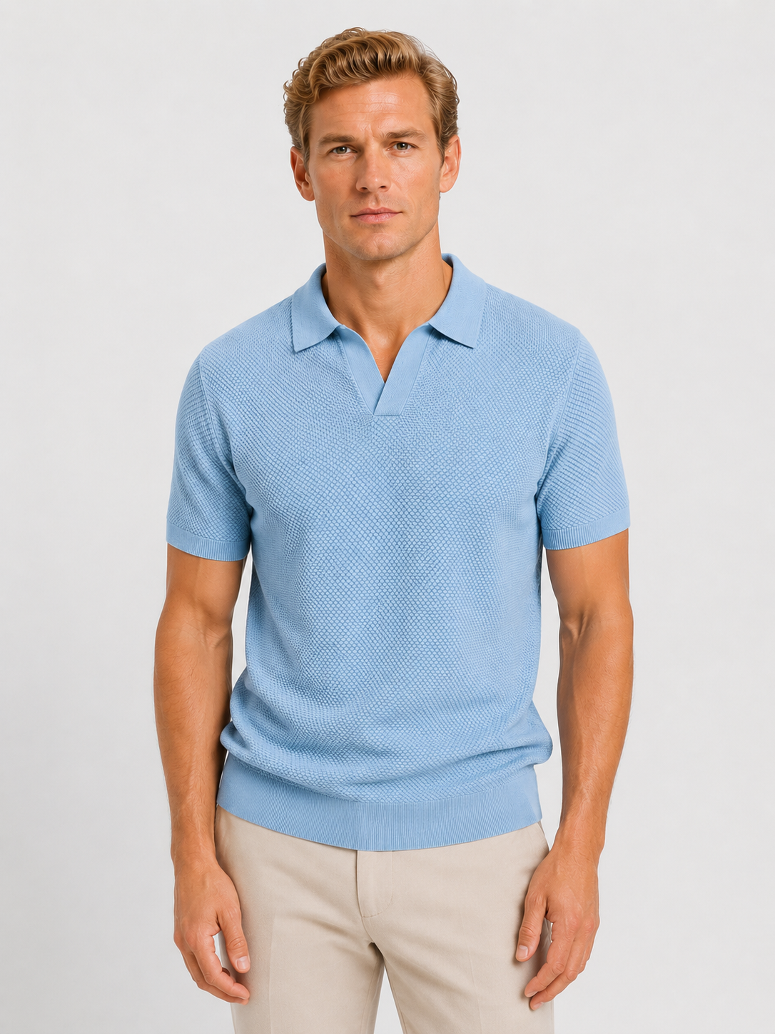 Men's Textured Knit Polo Shirt – Lightweight Breathable Summer Fit