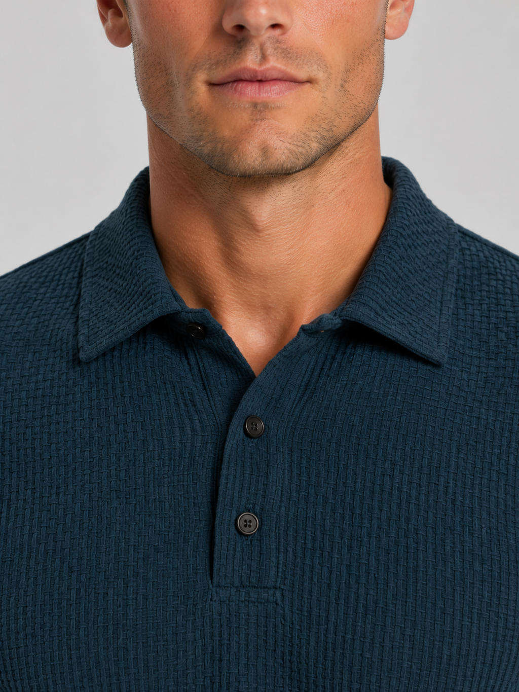 Men's Textured Knit Polo Shirt – Smart Casual Style