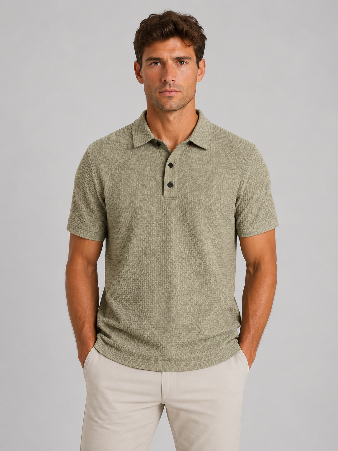 Men's Textured Knit Polo Shirt – Smart Casual Style