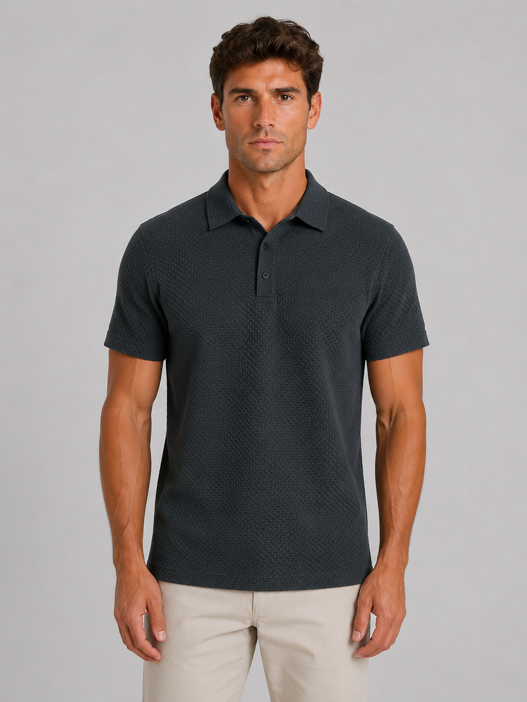 Men's Textured Knit Polo Shirt – Smart Casual Style