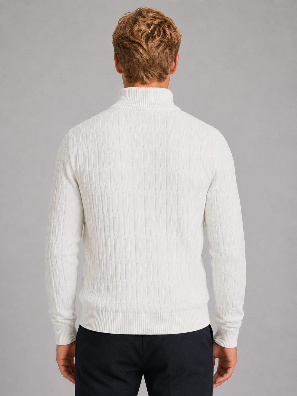 Men's Textured Quarter Zip Jumper – Funnel Neck Knit Sweater