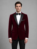 Men’s Velvet Tuxedo Blazer – Peak Lapel Formal Dinner Jacket