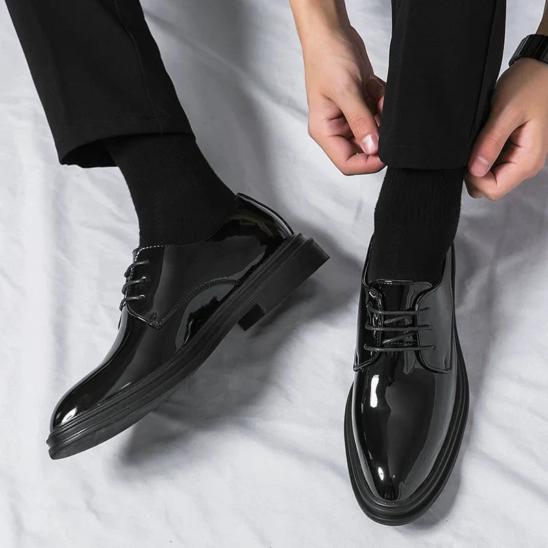 Men’s Black Patent Leather Derby Shoes – Formal Lace-Up Evening Dress Shoes
