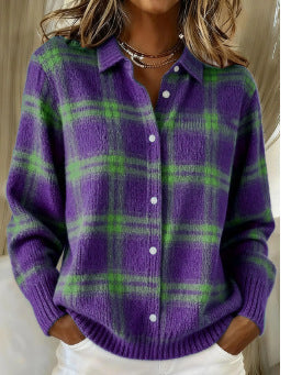 Women's Comfortable Knitted Cardigan – Denim Button-Front Design