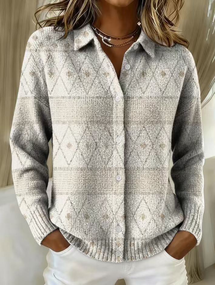 Women's Knitted Sheer Cardigan – Warm Printed Design