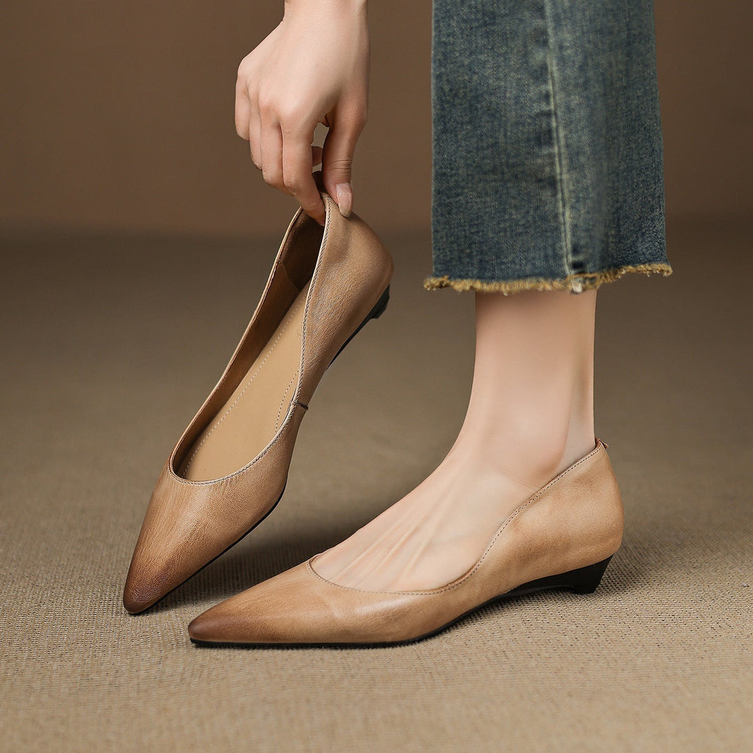 Women's Leather Heeled Ballet Flats – Wedge Elegant Finish