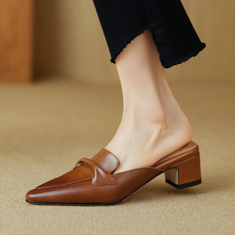 Women's Leather Classic Mules – Heeled Comfortable Finish