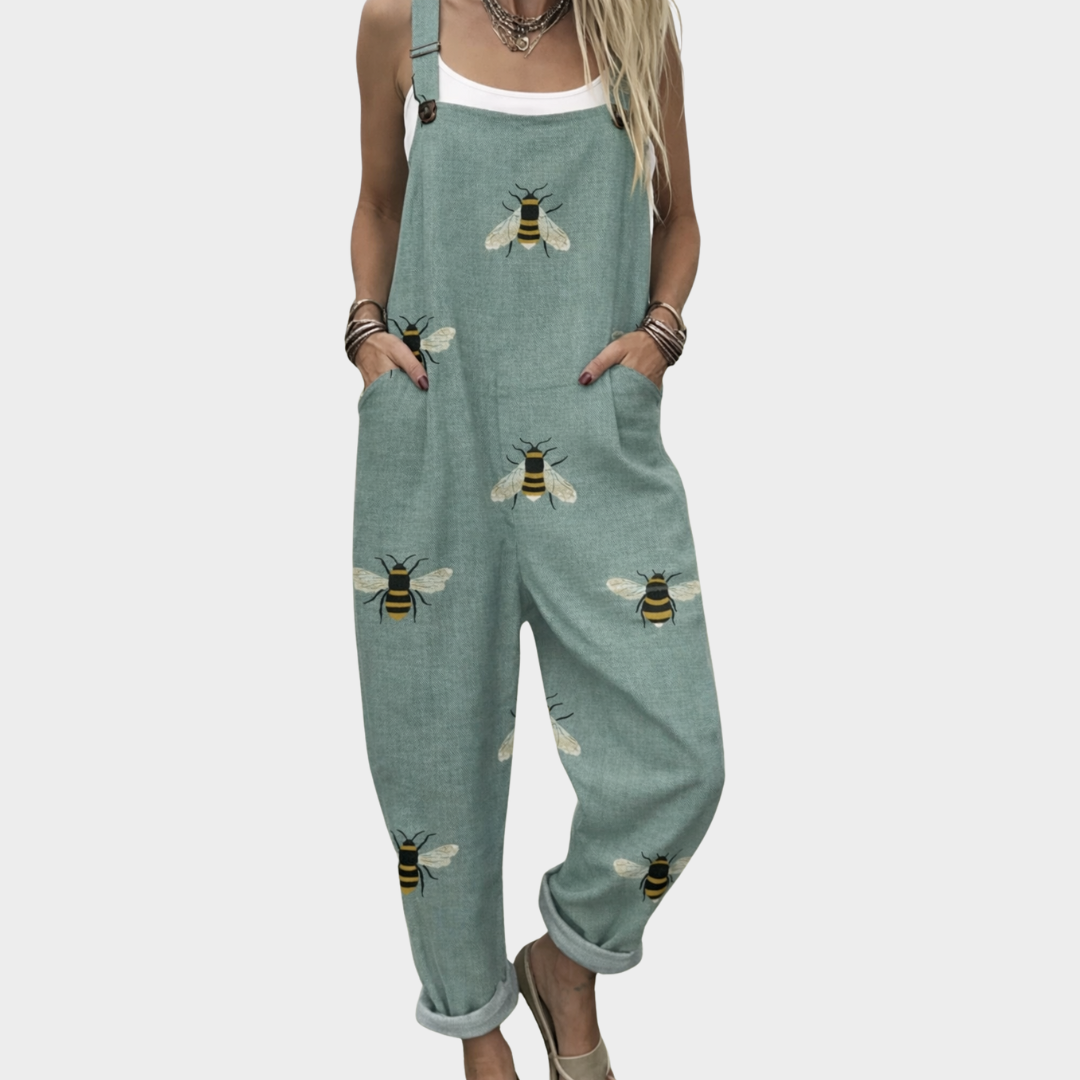 Women's Printed Comfortable Dungarees – Relaxed Casual Design in Green & Blue