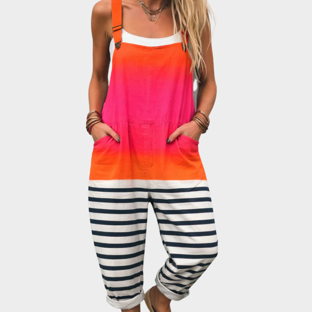 Women's Printed Comfortable Dungarees – Relaxed Casual Design in Pink & Orange