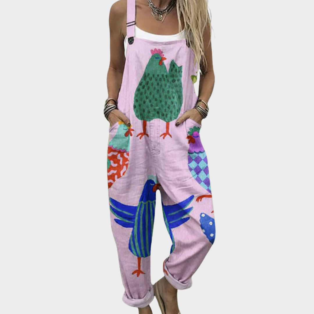 Women's Printed Comfortable Dungarees – Lightweight Detail