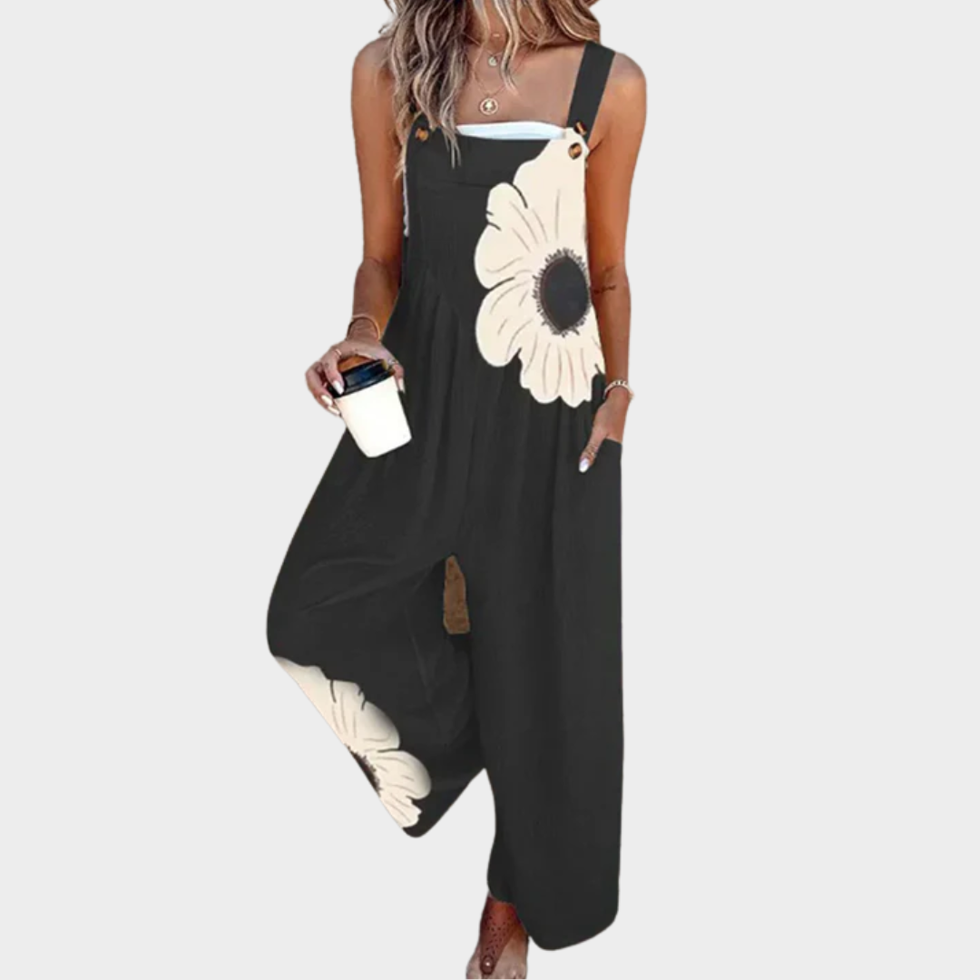 Women's Printed Comfortable Dungarees – Relaxed Casual Design in Black