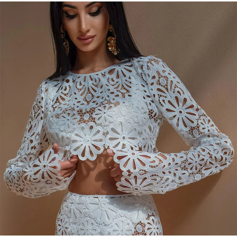 Women's Lace Floral Two-Piece Set – Refined Lightweight Design