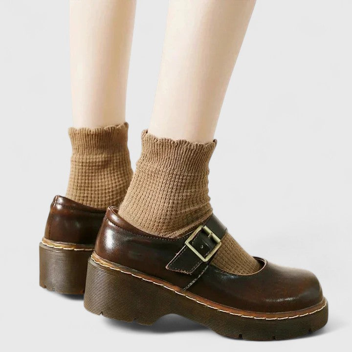 Women's Leather Lightweight Ballet Flats – Comfortable Buckle Finish