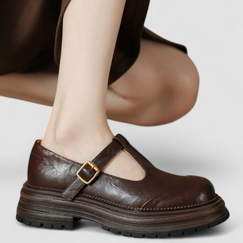 Women's Leather Buckle Mary Jane Shoes – Heeled Flexible Finish