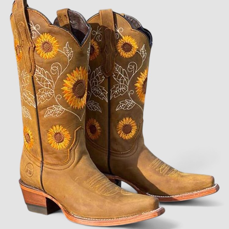 Women's Timeless Denim Boots – Elegant Heeled Finish in Khaki