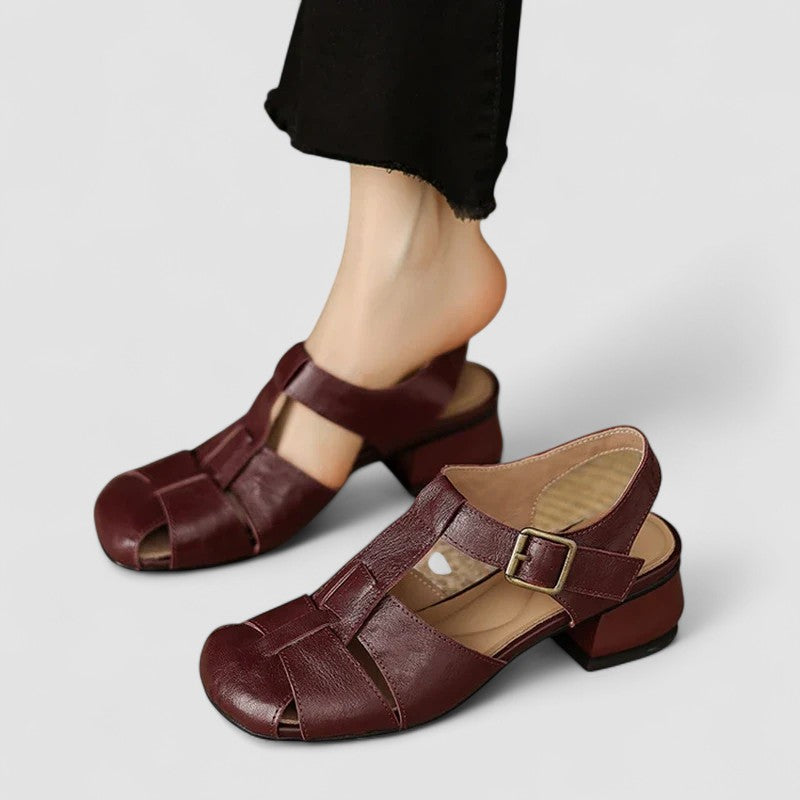 Women's Heeled Square Toe Court Shoes – Buckle Padded Finish