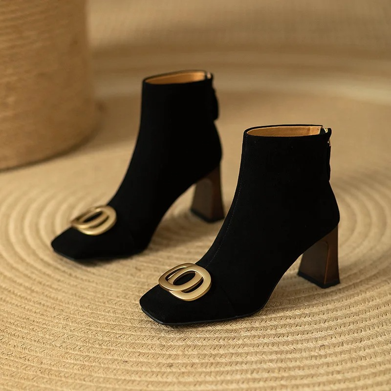 Women's Velvet Heeled Court Shoes – Denim Leather Finish